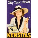 ADVERTISING - THREE KENSITAS CIGARETTES SHOWCARDS the largest 36.25cm x 23.25cm, each framed and