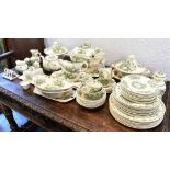 AN EXTENSIVE COLLECTION OF MASONS DINNERWARE green transfer printed decoration, comprising seven