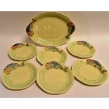A CLARICE CLIFF WILKINSON POTTERY FISH SERVICE comprising large oval platter decorated with