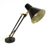 A VINTAGE DANISH HCF TYPE ADJUSTABLE ANGLEPOISE TYPE DESK LAMP on/off switch to the metal shade,