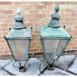 A MATCHED PAIR OF MUNICIPAL STREET LAMP LANTERNS each approximately 109cm high (each lacking one