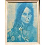 A 1960S PORTRAIT PRINT 'THINK PINK' BY MICHAEL JOHNSON 59cm x 44cm labelled verso