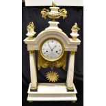 A LARGE FRENCH EMPIRE WHITE MARBLE AND GILT METAL PORTICO CLOCK the 5' convex enamel dial signed '