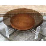 A 'RETRO' OCCASIONAL TABLE WITH CIRCULAR SMOKED GLASS TOP and acrylic base, together with (