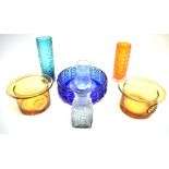 A GROUP OF DARTINGTON AND OTHER GLASS including a pair of amber coloured 'Clematis' bowls, a blue