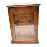 A VICTORIAN WALNUT TABLE TOP CABINET with marquetry inlaid motif to top, the bevel glazed door