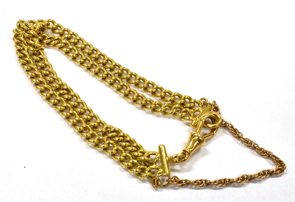 A 18CT GOLD TWO ROW TWISTED CURB LINK BRACELET with toggle fastener, 18ct gold hallmarks to