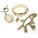 THREE ITEMS OF SILVER JEWELLERY Comprising a charm bracelet with eight charms and two loose