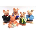 A SET OF FIVE 'NAT WEST' POTTERY PIGGY BANKS comprising Sir Nathaniel Westminster, Lady Hilary,