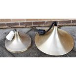 TWO 'RETRO' SPUN METAL CEILING LIGHT PENDANTS 60cm and 41cm diameter