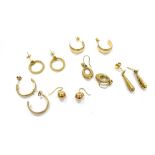 SIX PAIRS OF SMALL 9CT GOLD EARRINGS Of assorted designs, total weight of approx. 6.4 grams