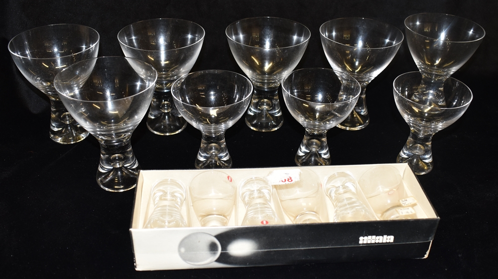 A SET OF SIX IITTALA 'TAPIO' GLASSES 12cm high, three further 10cm high, and a boxed set of six