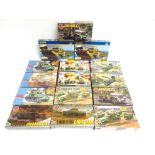 FIFTEEN 1/72 SCALE UNMADE PLASTIC MILITARY VEHICLE KITS by Airfix (10), Hasegawa (3), and Italeri (