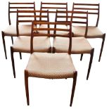 NIELS MOLLER: a set of six model 78 dining chairs, with triple rail backs and upholstered seats