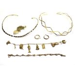 SOME ITEMS OF SILVER JEWELLERY comprising two torque style necklaces, a fine link charm bracelet
