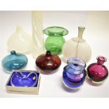 A GROUP OF SCANDINAVIAN AND OTHER ART GLASS including a Kosta Boda glass 'Rainbow' vase, signed by