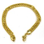 A 14CT GOLD FILIGREE BRACELET (as found) with claw fastener, small heart shaped links, note the