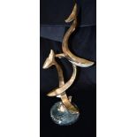 JOHN MULVEY (B. 1939): 'BLUE WHALES' limited edition polished bronze group of three stylised whales,