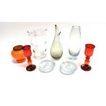 A COLLECTION OF GLASSWARE including Whitefriars Optic vase, pair Swedish Hytta red glass