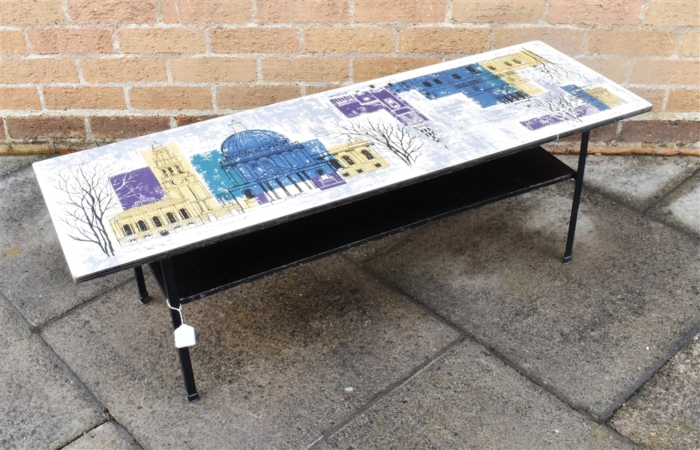 JOHN PIPER FOR TERENCE CONRAN: a 'London Skyline' coffee table, the Formica top with stylised scenes - Image 2 of 2