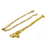 A 9CT GOLD FINE LINK BRACELET the three and one Figaro link bracelet 18cm long, together with a 9ct
