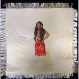 TWELVE FRINGED SILK SQUARES each with a hand-painted Tahitian portrait, each approximately 15cm x