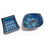TWO BITOSSI 'RIMINI BLU' STYLE DISHES: an oval dish 19.5cm wide and a rectangular dish 15.5cm x