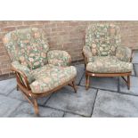 A PAIR OF ERCOL 'JUBILEE' ARMCHAIRS in 'Golden Dawn' colour, together with two footstools