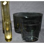 PER LUTKEN FOR HOLMEGAARD: two Labrador glass chimney vases in moss green, 23cm and 12.5cm high,