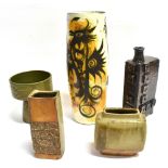 ASSORTED STUDIO POTTERY including Louis Hudson vase with impressed decoration 19cm high, and a large