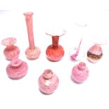 A GROUP OF SEVEN MDINA PINK GLASS VASES the largest 21cm high