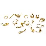 NINE PAIRS OF 9CT GOLD EARRINGS Assorted designs including a pair set with small opals, total