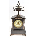 A VICTORIAN 8-DAY SLATE AND MARBLE MANTLE CLOCK with urn finial, 46cm high overall Condition