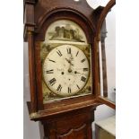 A 19TH CENTURY OAK CASED 8-DAY LONGCASE CLOCK the convex enamel dial painted with buildings to