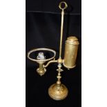 AN EDWARDIAN BRASS RISE AND FALL ADJUSTABLE STUDENTS LAMP 55cm high overall Condition Report : brass