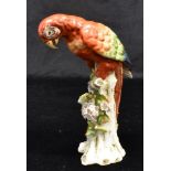 A LATE 19TH/EARLY 20TH CENTURY SITZENDORF FIGURE OF A PARROT naturalistically modelled perched on