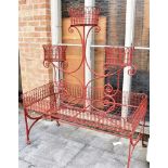 A LARGE FRENCH WIREWORK PLANTER with three baskets issuing from an oblong bed 79cm long 30cm deep,