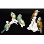 TWO KARL ENS BIRD GROUPS: one modelled as a pair of chaffinches beside a nest, 15cm high; the