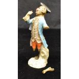 A MEISSEN PORCELAIN MONKEY MUSICIAN FIGURE of a triangle player, underglaze blue crossed swords