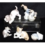 FIVE VARIOUS LLADRO ANIMAL GROUPS the tallest, model 5455 'Bashful Bather' 12.5cm high Condition