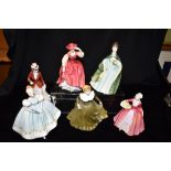 SIX ROYAL DOULTON FIGURES: HN3384 'Sarah', HN2343 'Premiere', HN2348 'Geraldine', HN2803 'First