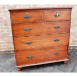 19TH CENTURY MAHOGANY CHEST OF TWO SHORT OVER THREE LONG GRADUATING DRAWERS, raised on bun feet,