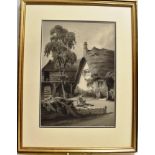 1985, page 82, Fig.HARRY FRIER (BRITISH, 1849-1921) Alphington, near Exeter: thatched cottage and