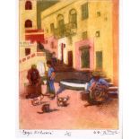 RACHEL ANN LE BAS, N.E.A.C., R.E. (ENGLISH, 1923-2020) 'Gozo Fishermen', aquatint and etching,