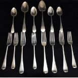A QUANTITY OF FOURTEEN ITEMS OF GEORGIAN SILVER FLATWARE Comprising two table spoons, four table