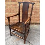VICTORIAN HIGH BACK ARM CHAIR, 108cm high; together with an Edwardian corner chair