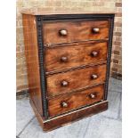 20TH CENTURY MAHOGANY CHEST OF FOUR DRAWERS with turned decoration to the front, 117cm x 62cm x