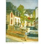 RACHEL ANN LE BAS, N.E.A.C., R.E. (ENGLISH, 1923-2020) 'A Steep Street in Orta', aquatint and