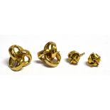 TWO PAIRS OF 9CT GOLD STUD EARRINGS both intertwined, ribbon design, total weight approx. 2.7grams