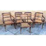 SET OF FIVE (2+3) MAHOGANY FRAMED AND CANE SEATED DINING CHAIRS 84cm high